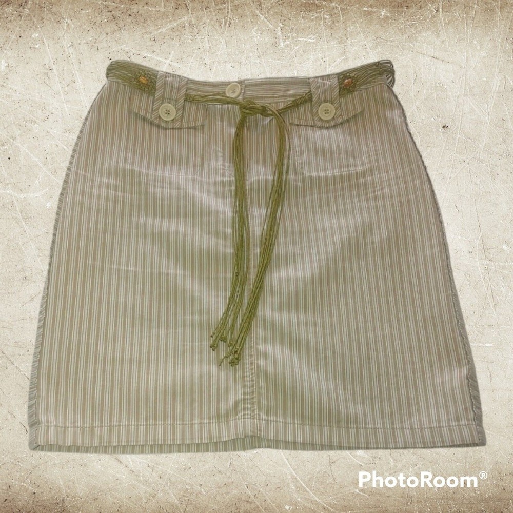 The Limited Striped Skirt Size 6 Tan & White Knee Length Pockets Beaded …